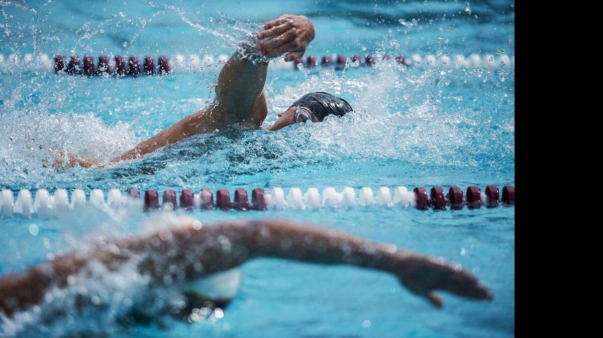 
Merced's Josh Fluetsch competes in the 100 yard freestyle during the Central California Conference Swimming Championships at Golden Valley High School in Merced, Calif., Saturday, April 25, 2015.
