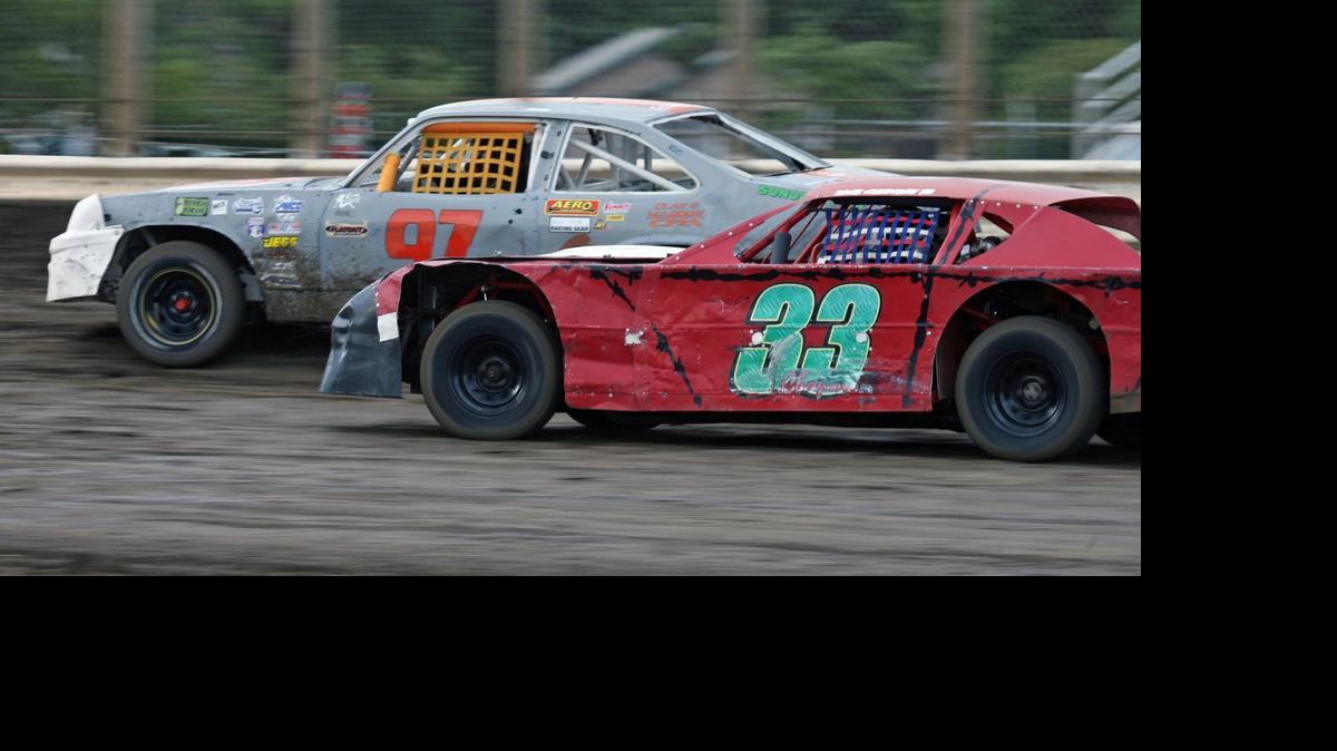 
Cody Parker (33) duels with Kevin Joaquin (97) on Sunday at Merced Speedway. Parker, 15, earned the first victory of his career.
