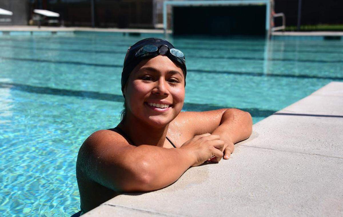 Merced High sophomore Emily Trejo poses for a photo at the Merced High pool on Tuesday, June 25, 2019. Trejo is the 2019 Merced Sun-Star Girls Swimmer of the Year.