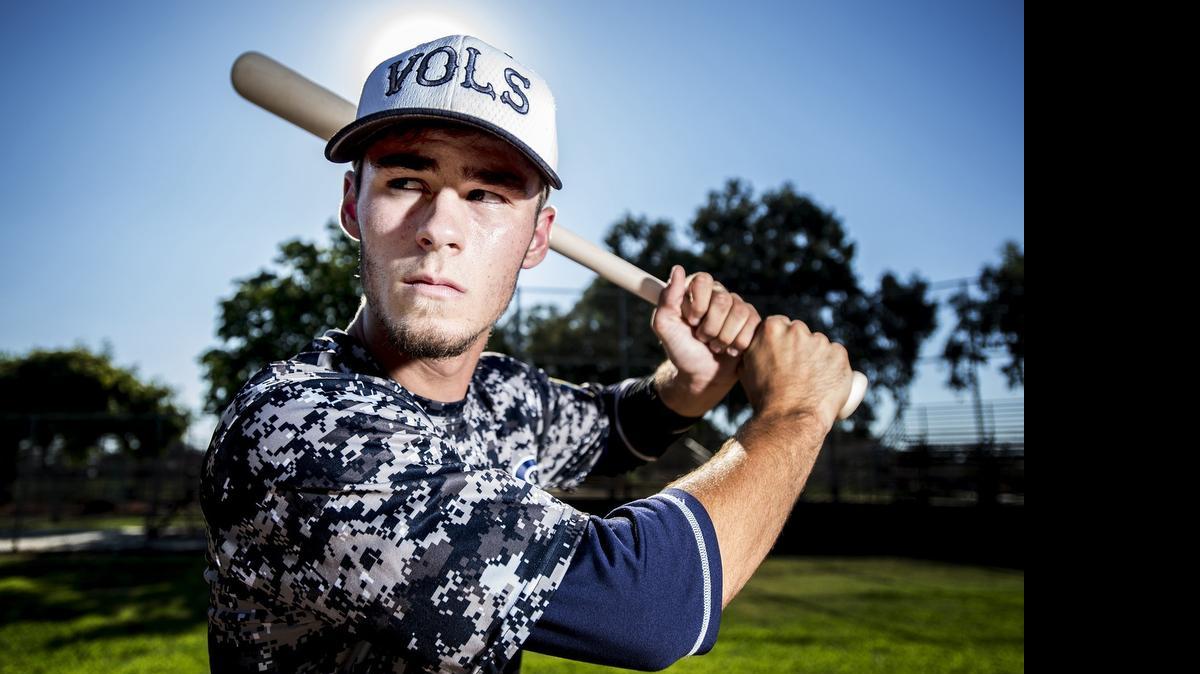 
Merced High School senior Josh May poses for a portrait at the Merced High School baseball field in Merced, Calif., Tuesday, July 28, 2015. May, who is playing for the Merced Volunteers this summer, was sidelined last season after undergoing Tommy John surgery on his throwing arm.
