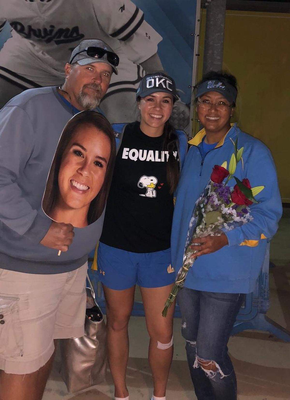 UCLA softball star Madilyn Nickles poses for a photo with her parents Ted and Natalie Nickles during the Los Angeles Super Regional in 2018. The Nickles have made it to all of Madilyn’s games for UCLA the last three years, including three trips to the College World Series in Oklahoma City.