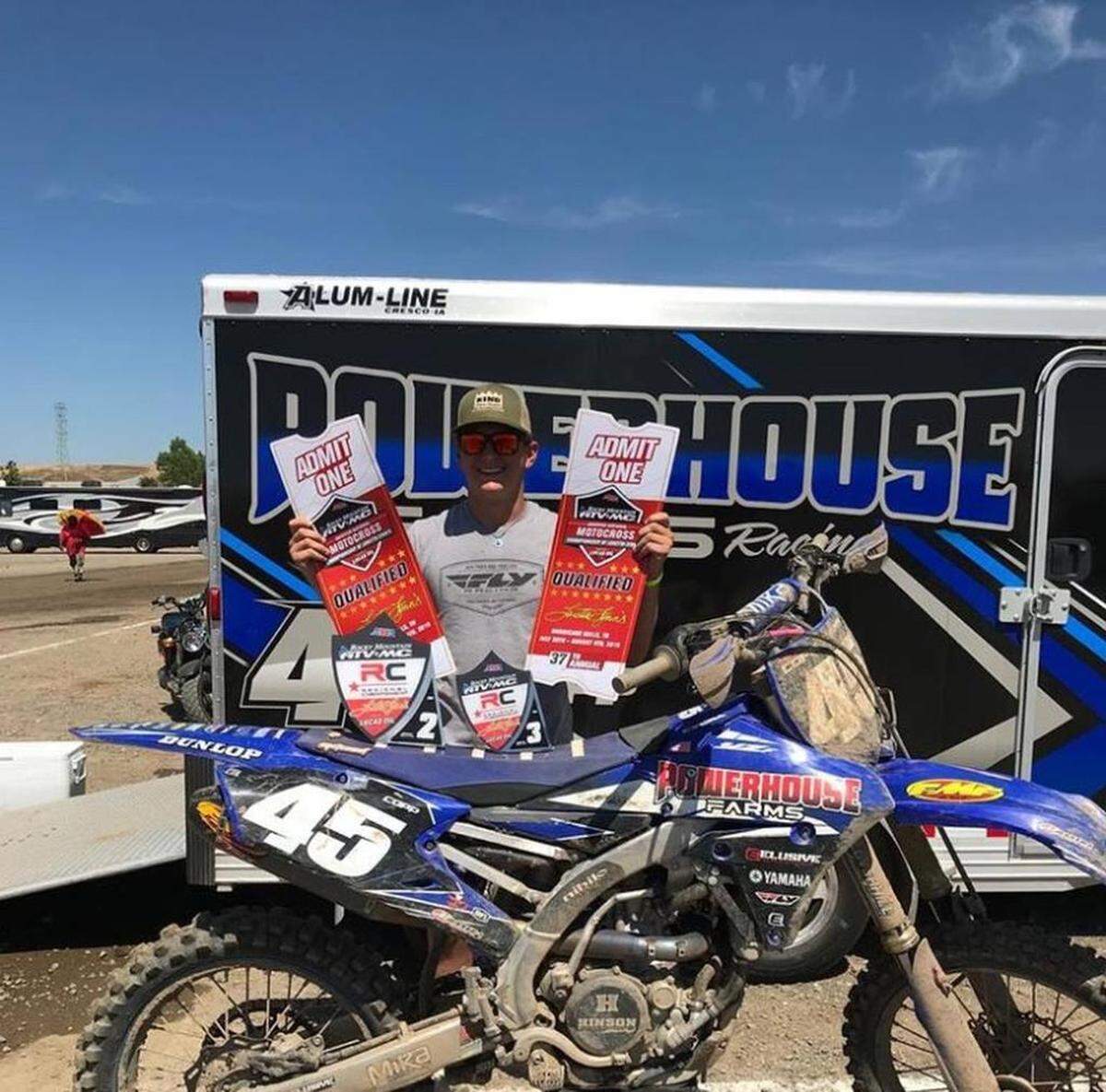 Los Banos High quarterback Colby Copp holds up his qualifying tickets to the 37th Annual Rocky Mountain ATV/MC AMA Amateur National Motocross Championship, which were held at the Loretta Lynn Ranch in Hurricane Mills, Tenn.