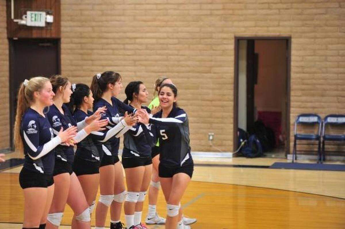 Stone Ridge Christian junior Brooke Wareham (5) is introduced before the start of the Knights’ Northern California Regional semifinal playoff game against Redding Chrsitian on Saturday.