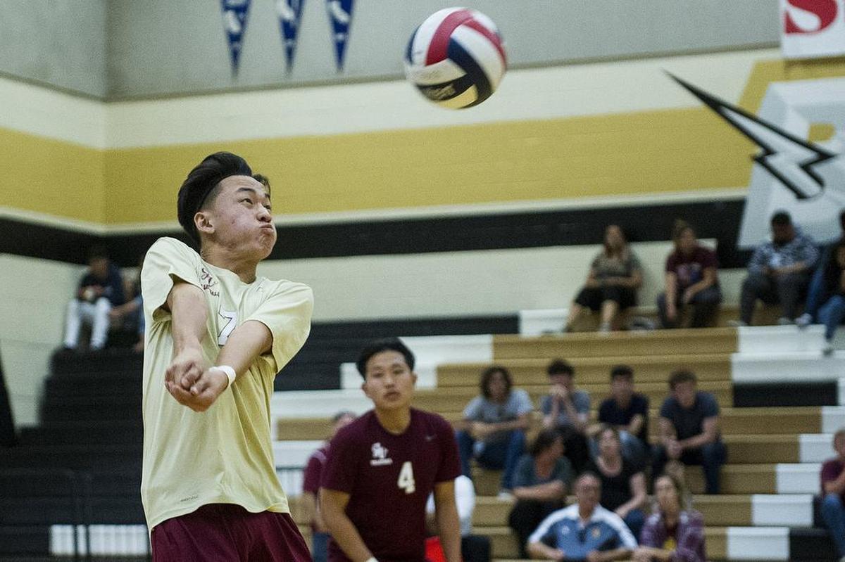 Golden Valley junior Lor Xiong (7) hits the ball during a match against Buhach Colony at Buhach Colony High School in Atwater, Calif., on Thursday, April 26, 2018. The Cougars beat the Thunder 3-0.