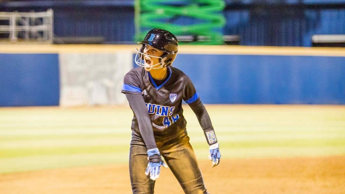 Madilyn Nickles celebrates a game-tying, two-run double against Ole Miss on Thursday, May 24, 2017.