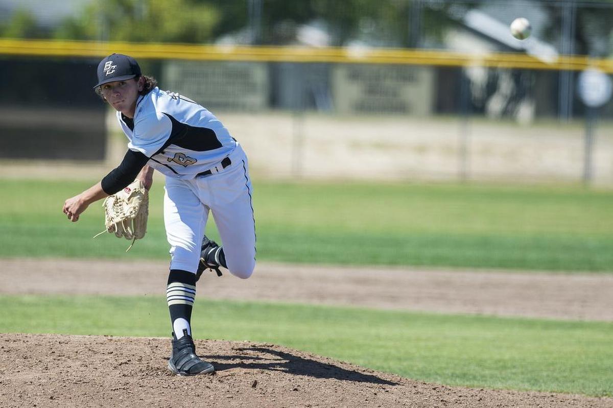 Buhach Colony sophomore pitcher Antonio Cortez (13) delivers a pitch during a game against Merced at Buhach Colony High School in Atwater, Calif., on Saturday, April 21, 2018. The Thunder beat the Bears 7-0.