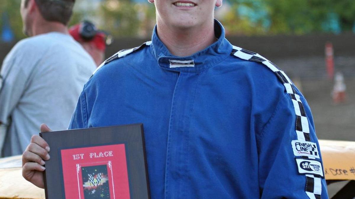 
Chowchilla High School senior Austin Van Hoff won his first Hobby Stock feature event at Merced Speedway on Sunday. 
