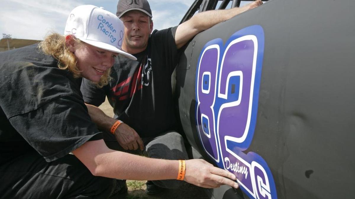 Destiny Carter, 16, who lost her mom Dawn during the 2015 season, was surprised with a gift from Mini-Stock champ Chris Corder. He presented Carter with her first race car.