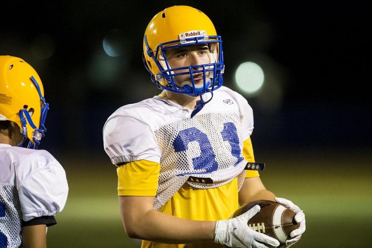 Dos Palos player Ryan Ramirez during football practice at Dos Palos High School in Dos Palos, Calif., on Thursday, July 26, 2018.